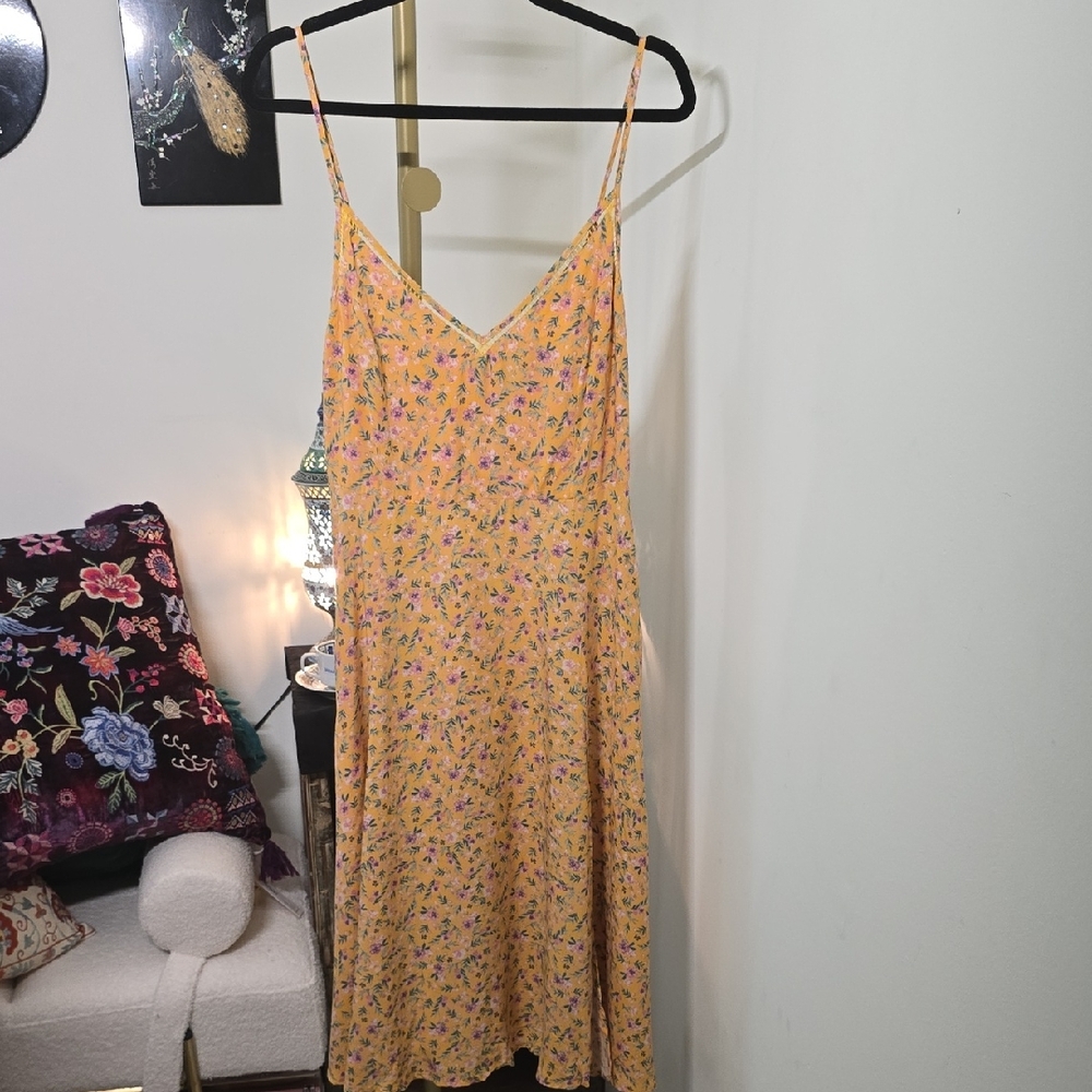 Lulu's Vibrant Floral Spaghettu Strap Midi Dress With Side Slit